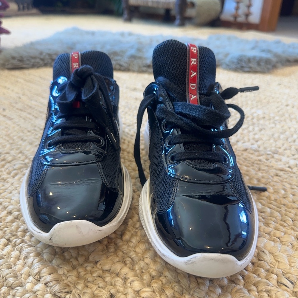 Prada Unisex Black and Red Sneakers - Picture 2 of 11